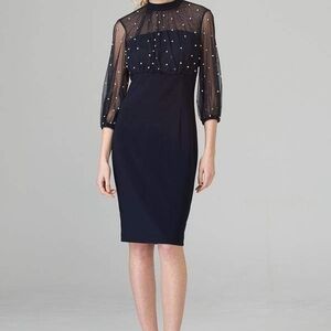 Joseph Ribkoff Navy Dress with Pearl Detail